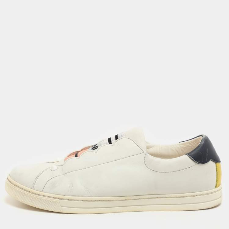 Pre Owned Fendi  Blue Leather Scalloped Logo Rockoko Slip On Sneakers Size 40