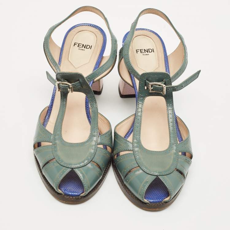 Pre Owned Fendi Grey Leather Chameleon Ankle Strap Sandals Size 37