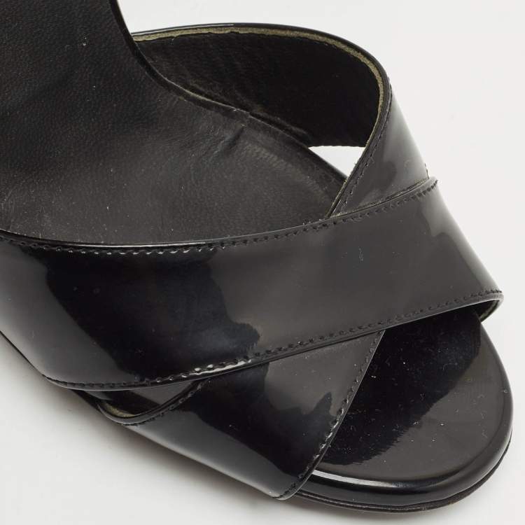 Pre Owned Fendi Black Patent Leather Ankle Strap Sandals Size 37.5