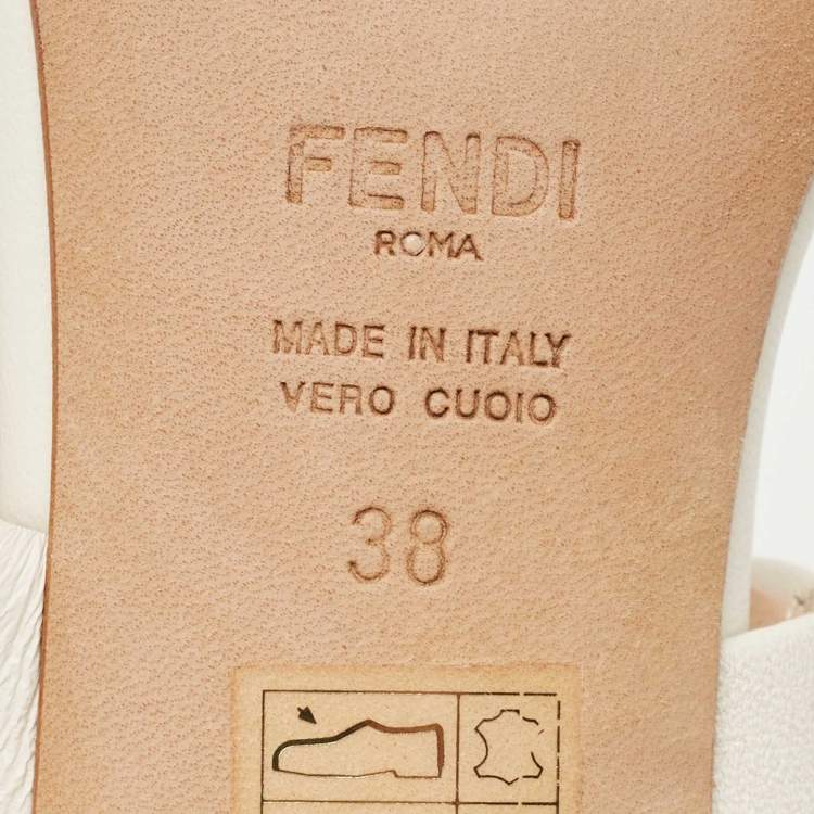 Pre Owned Fendi White Leather FF Embossed Block Heel Slide Sandals Size 38