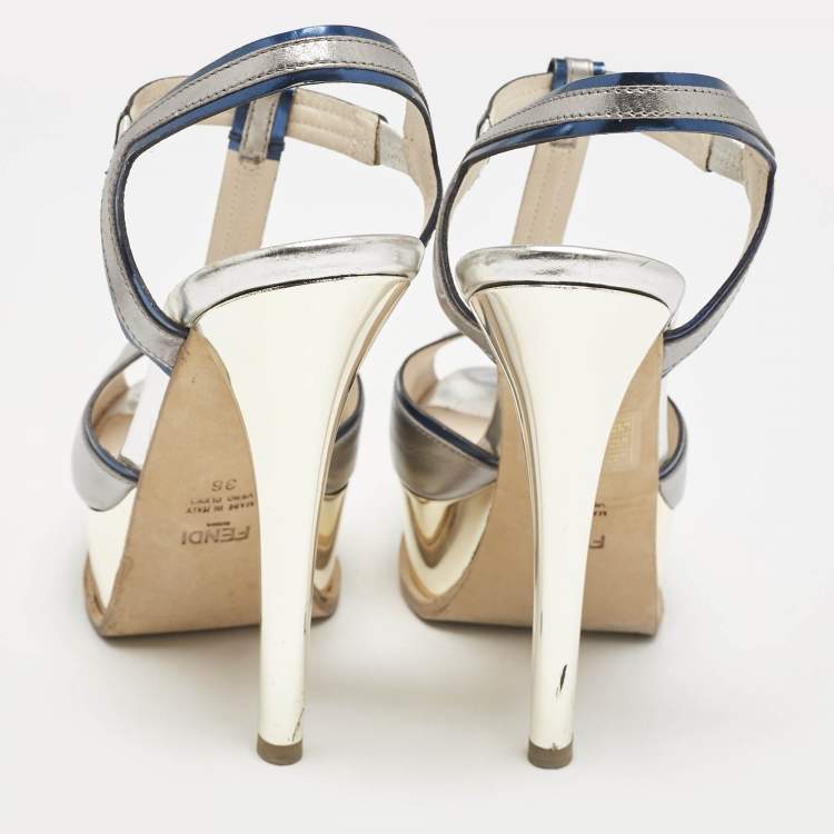 Pre Owned Fendi Metallic Multicolor Leather Fendista Platform Sandals Size 36