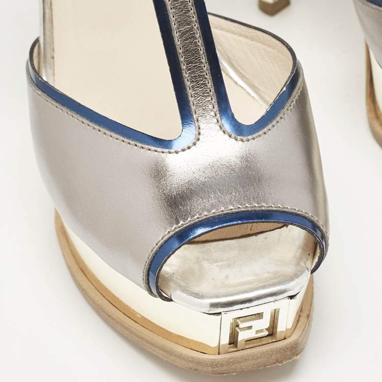 Pre Owned Fendi Metallic Multicolor Leather Fendista Platform Sandals Size 36