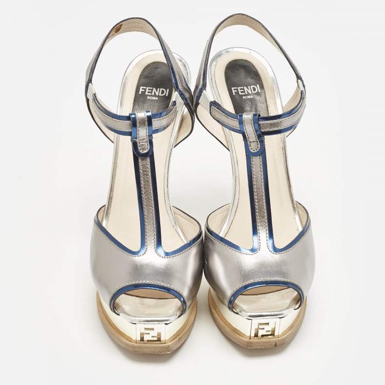 Pre Owned Fendi Metallic Multicolor Leather Fendista Platform Sandals Size 36