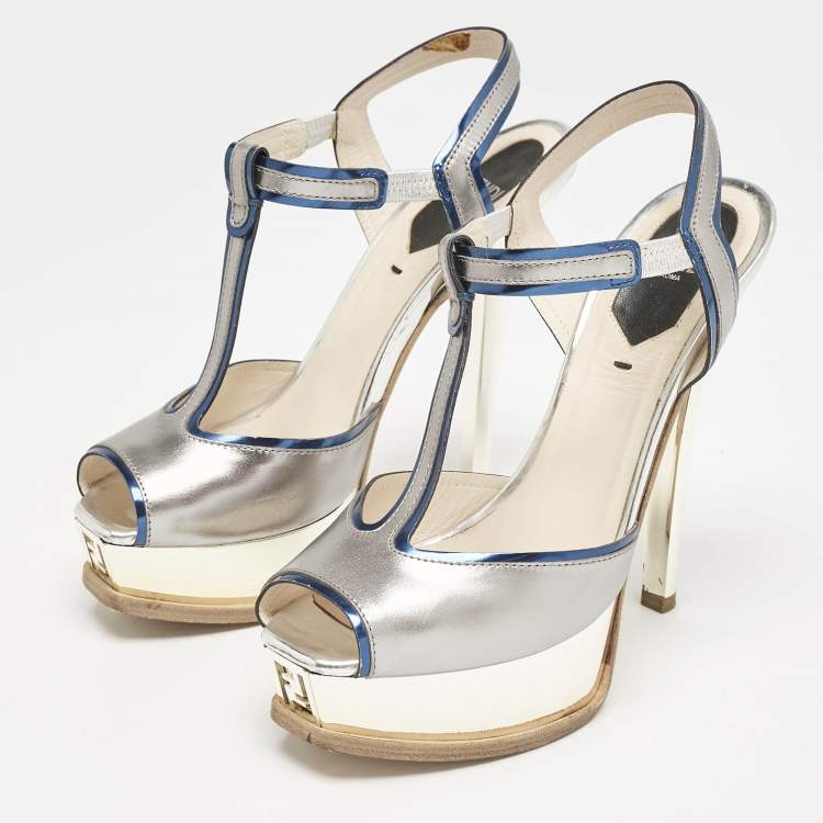 Pre Owned Fendi Metallic Multicolor Leather Fendista Platform Sandals Size 36