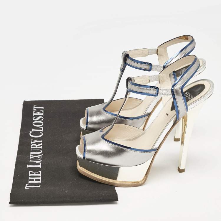 Pre Owned Fendi Metallic Multicolor Leather Fendista Platform Sandals Size 36