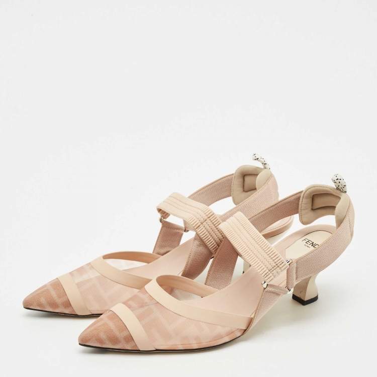 Pre Owned Fendi Beige Zucca Mesh and Fabric Colibri Pumps Size 41