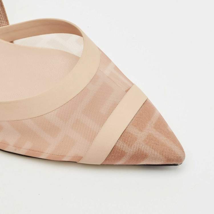 Pre Owned Fendi Beige Zucca Mesh and Fabric Colibri Pumps Size 41