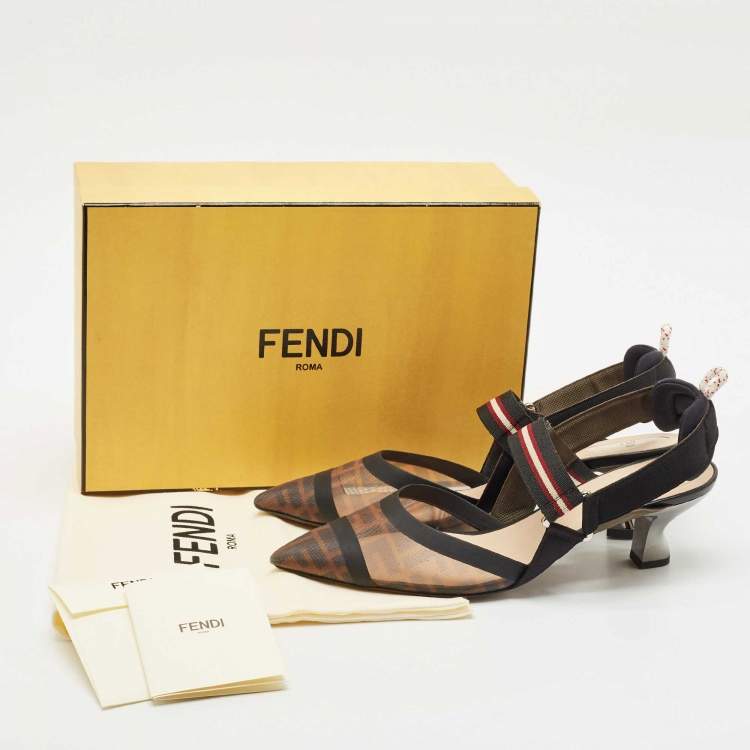 Pre Owned Fendi Multicolor Canvas and Mesh Colibri Slingback Pumps Size 42