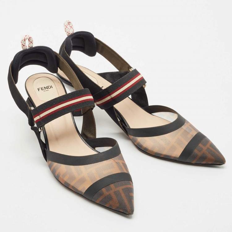 Pre Owned Fendi Multicolor Canvas and Mesh Colibri Slingback Pumps Size 42