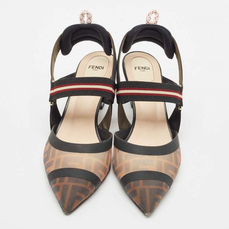 Pre Owned Fendi Multicolor Canvas and Mesh Colibri Slingback Pumps Size 42