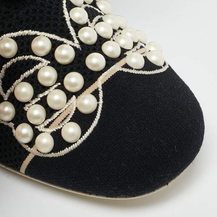 Pre Owned Fendi Black Knit Fabric Pearl Embellished Sock Ankle Boots Size 40