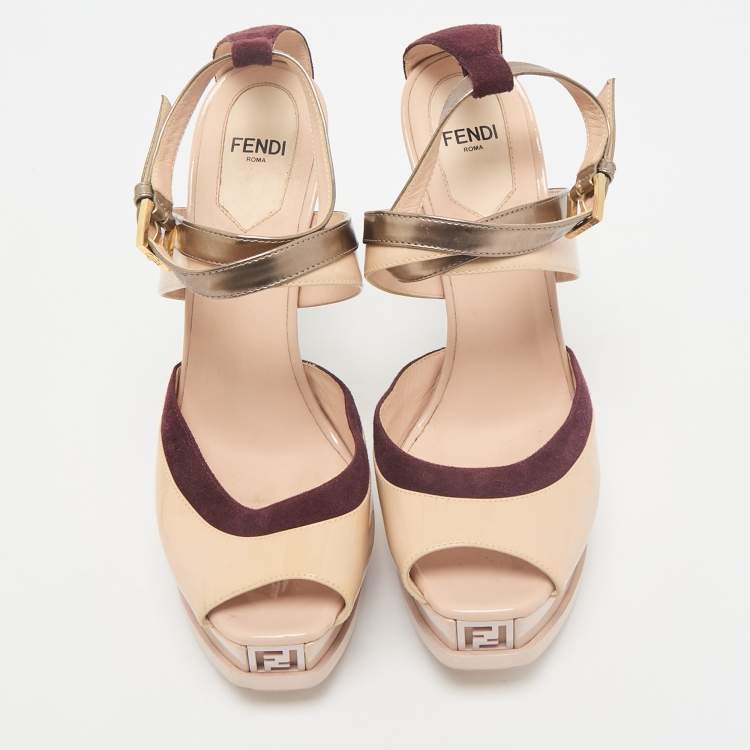 Pre Owned Fendi Multicolor Patent Leather and Suede Ankle Strap Sandals Size 37