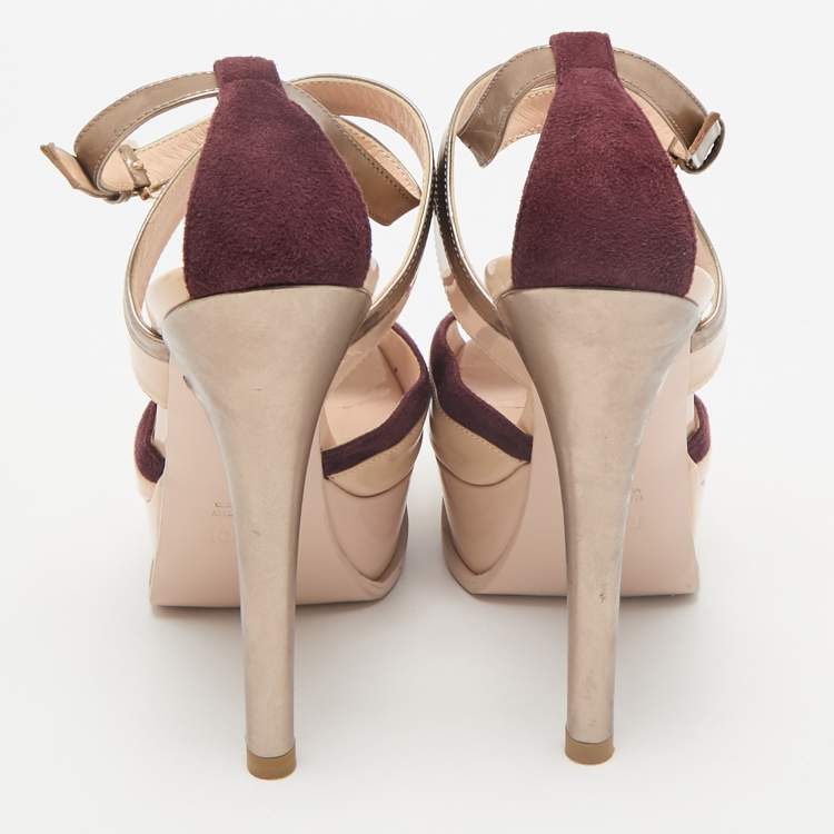 Pre Owned Fendi Multicolor Patent Leather and Suede Ankle Strap Sandals Size 37