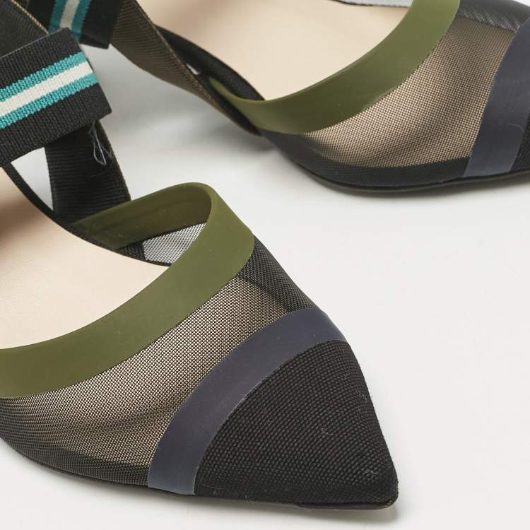 Pre Owned Fendi Multicolor Mesh and Canvas Colibri Slingback Pumps Size 37.5