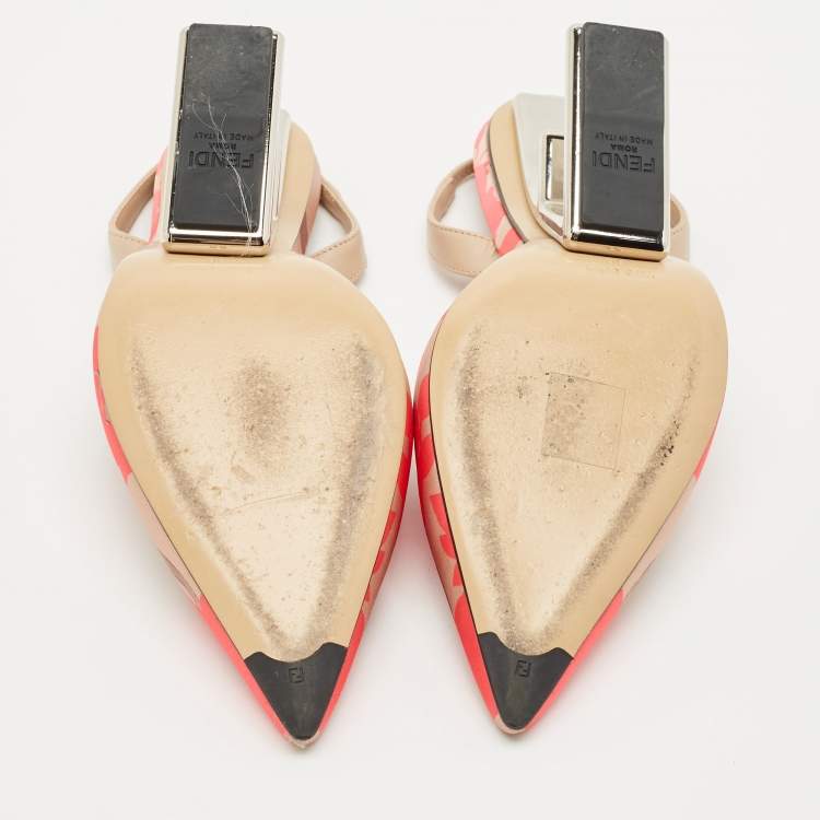Pre Owned Fendi Brown/Pink Leather and Canvas  Fendi First Slingback Pumps Size 38