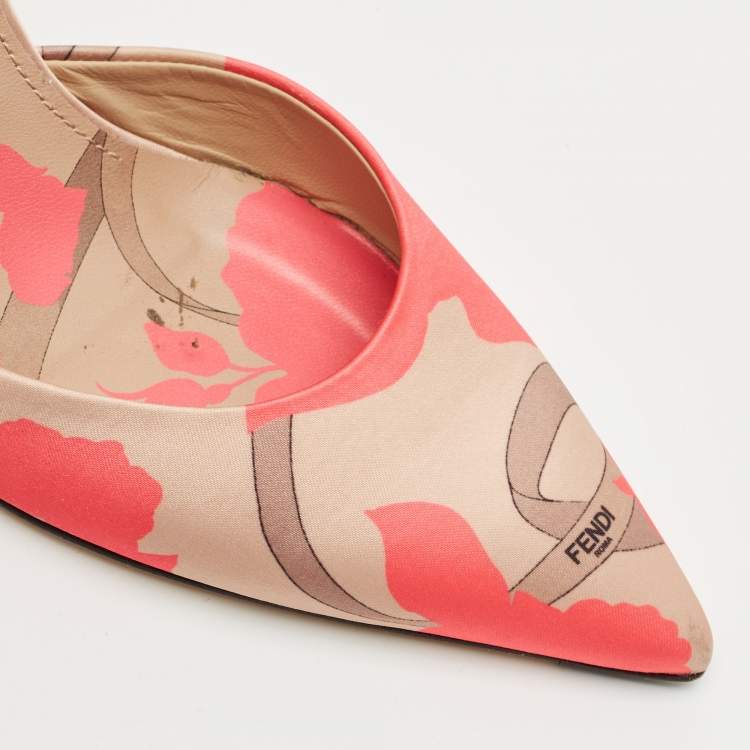 Pre Owned Fendi Brown/Pink Leather and Canvas  Fendi First Slingback Pumps Size 38