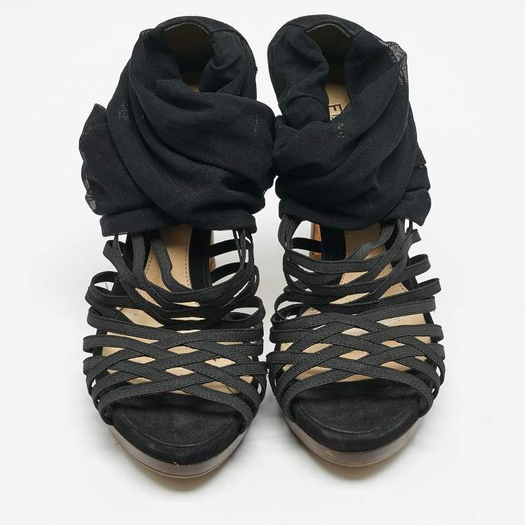 Pre Owned Fendi Black Elastic and Jersey Strappy Sandals Size 36