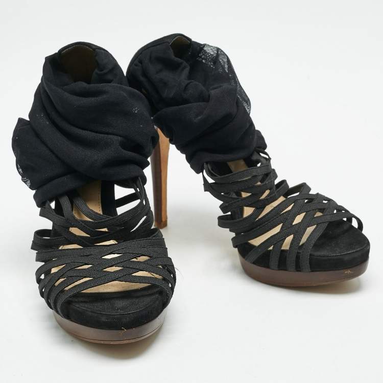 Pre Owned Fendi Black Elastic and Jersey Strappy Sandals Size 36