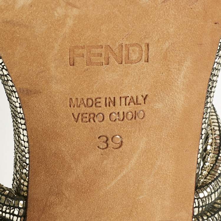Pre Owned Fendi Gold Lizard Embossed Leather Chain Cage Heel Platform Sandals Size 39 