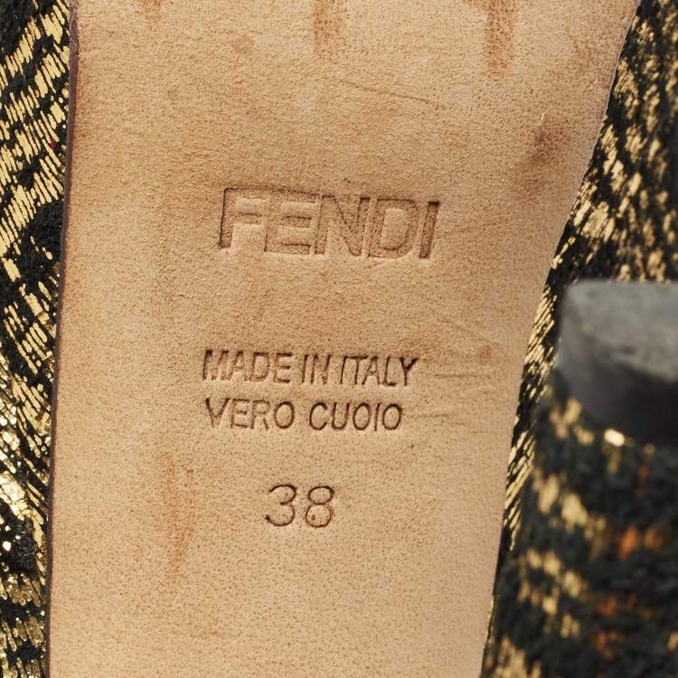 Pre Owned Fendi Black/Gold Suede Peep Toe Platform Pumps Size 38