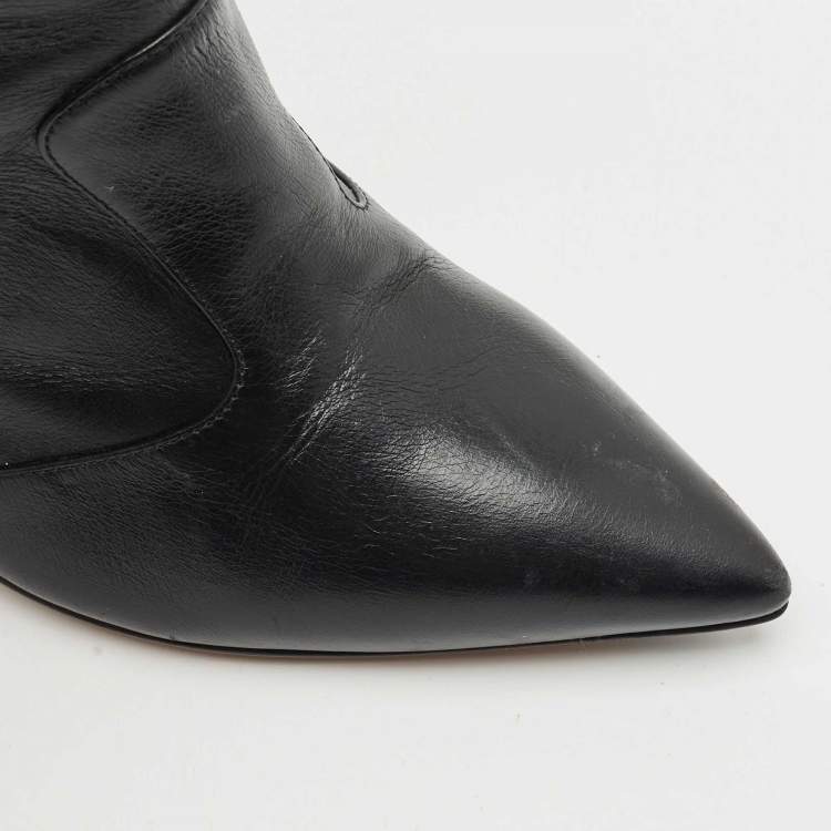 Pre Owned Fendi Black Leather And Stretch Knit Fabric Rockoko Ankle Boots Size 38.5