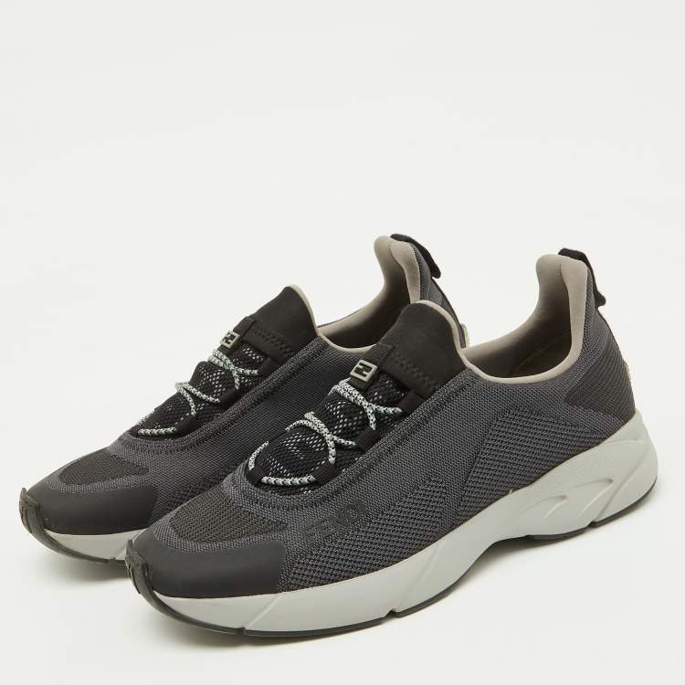 Pre Owned Fendi Dark Grey/Black Knit Fabric Faster Slip On Low Top Sneakers Size 40