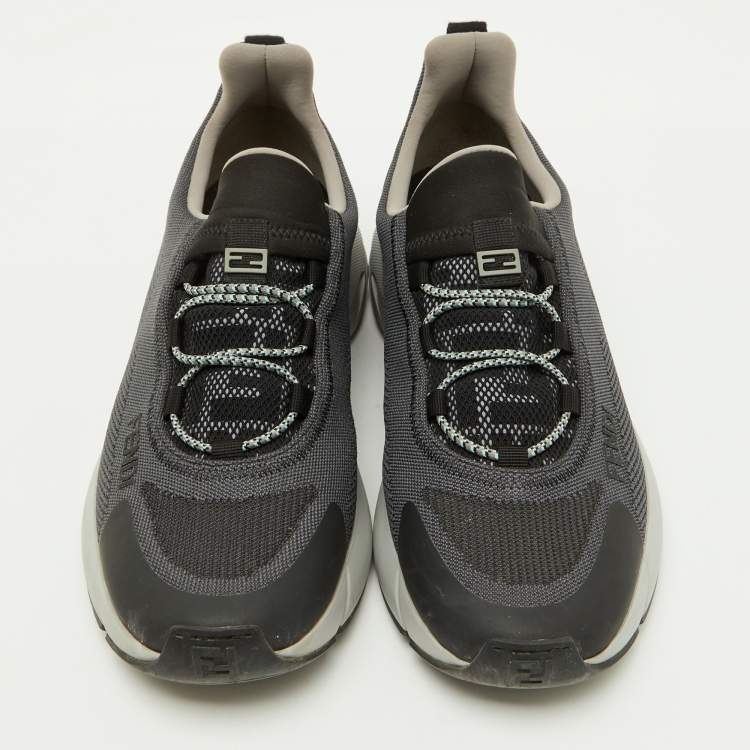 Pre Owned Fendi Dark Grey/Black Knit Fabric Faster Slip On Low Top Sneakers Size 40
