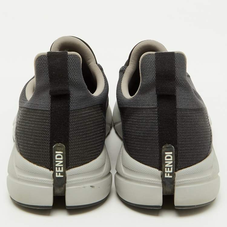 Pre Owned Fendi Dark Grey/Black Knit Fabric Faster Slip On Low Top Sneakers Size 40