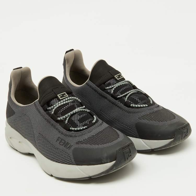 Pre Owned Fendi Dark Grey/Black Knit Fabric Faster Slip On Low Top Sneakers Size 40