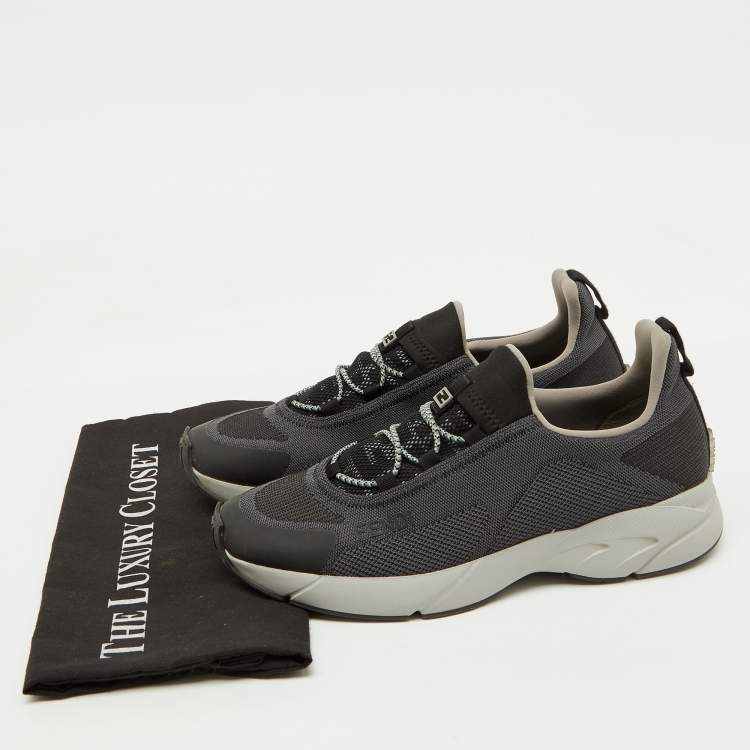 Pre Owned Fendi Dark Grey/Black Knit Fabric Faster Slip On Low Top Sneakers Size 40