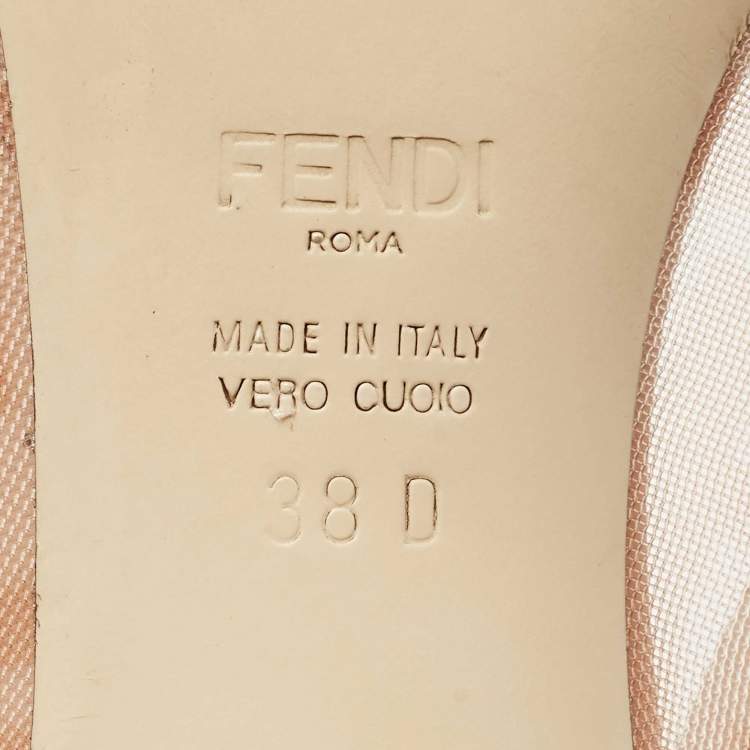 Pre Owned Fendi Light Pink/Brown Zucca Mesh and Leather Colibri Pumps Size 38