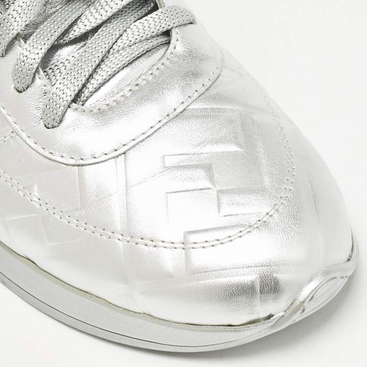 Pre Owned Fendi X Nicki Minaj Silver Laminated Leather High Top Sneakers 38.5