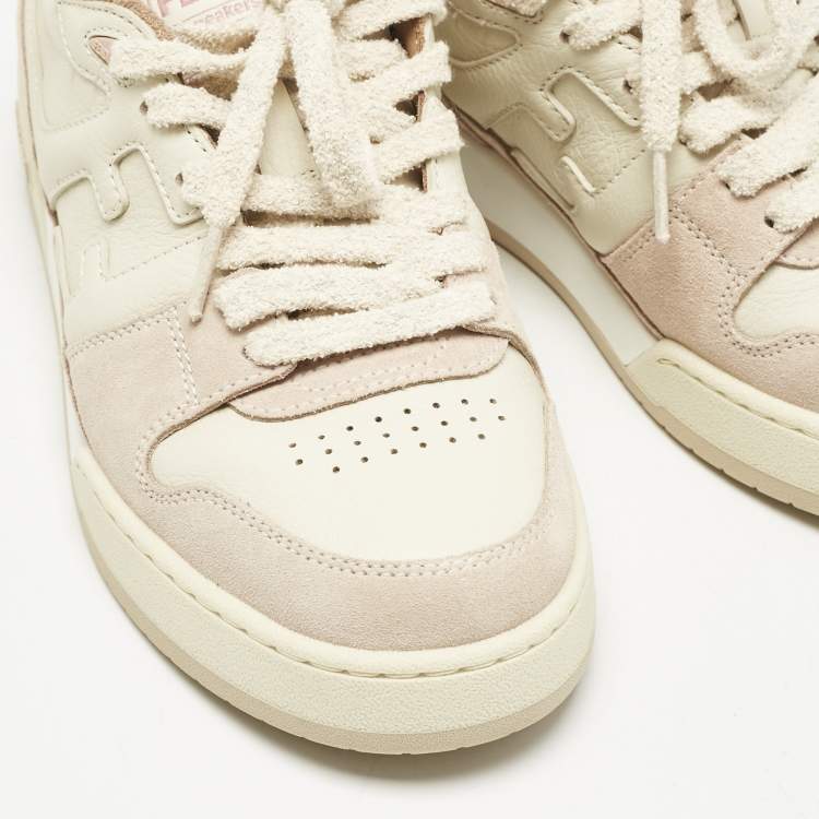 Pre Owned Fendi Two Tone Leather and Suede Logo FF Match Low Top Sneakers Size 39