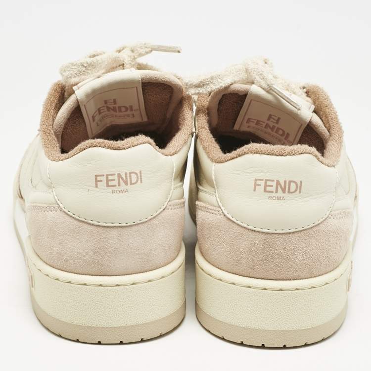 Pre Owned Fendi Two Tone Leather and Suede Logo FF Match Low Top Sneakers Size 39