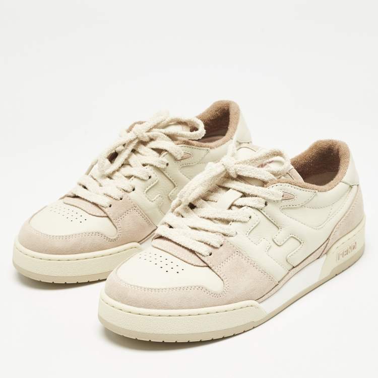 Pre Owned Fendi Two Tone Leather and Suede Logo FF Match Low Top Sneakers Size 39