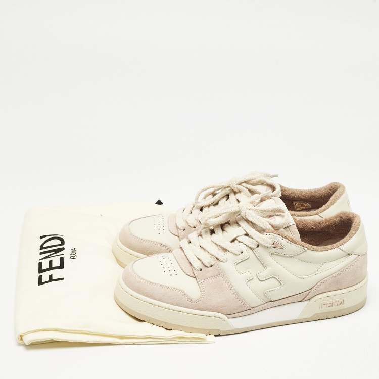 Pre Owned Fendi Two Tone Leather and Suede Logo FF Match Low Top Sneakers Size 39