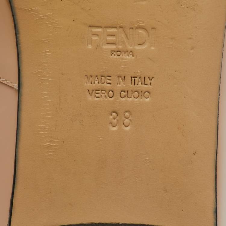 Pre Owned Fendi Beige Patent Leather Flowerland Ankle Strap Flats Size 38