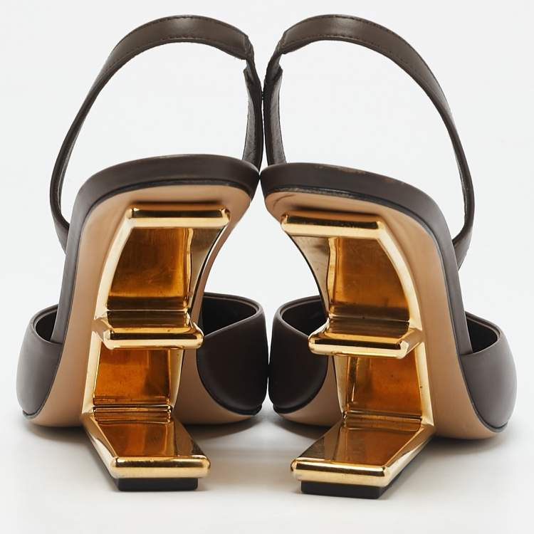 مملوكة مسبقًا Fendi Brown Leather Fendi First Slingback Pumps Size 40