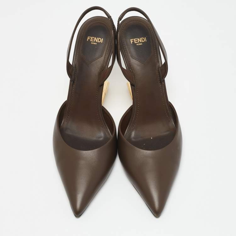 مملوكة مسبقًا Fendi Brown Leather Fendi First Slingback Pumps Size 40