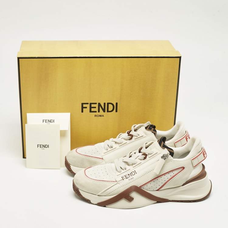 Pre Owned Fendi Beige Mesh and Suede Flow Sneakers Size 38