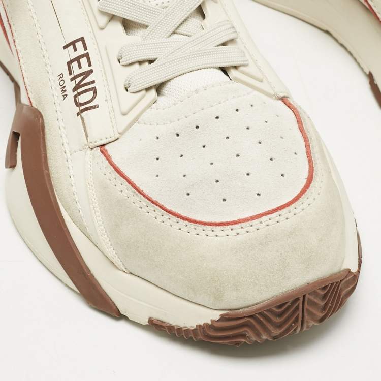 Pre Owned Fendi Beige Mesh and Suede Flow Sneakers Size 38