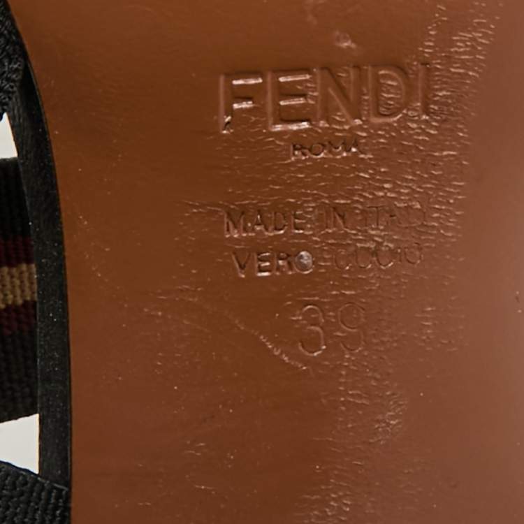 Pre Owned Fendi Brown/Black Fabric and Zucca Mesh Colibri Slingback Pumps Size 39