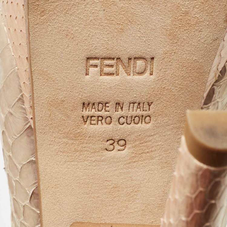 Pre Owned Fendi Beige Python Leather Fendista Peep Toe Platform Slingback Pumps Size 39