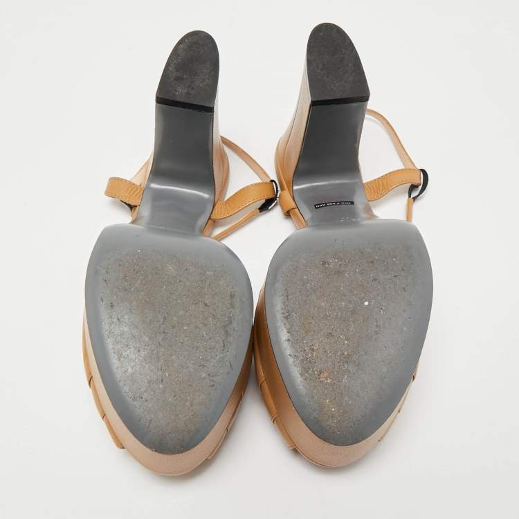 Pre Owned Fendi Brown Leather Duo Platform Sandals Size 37
