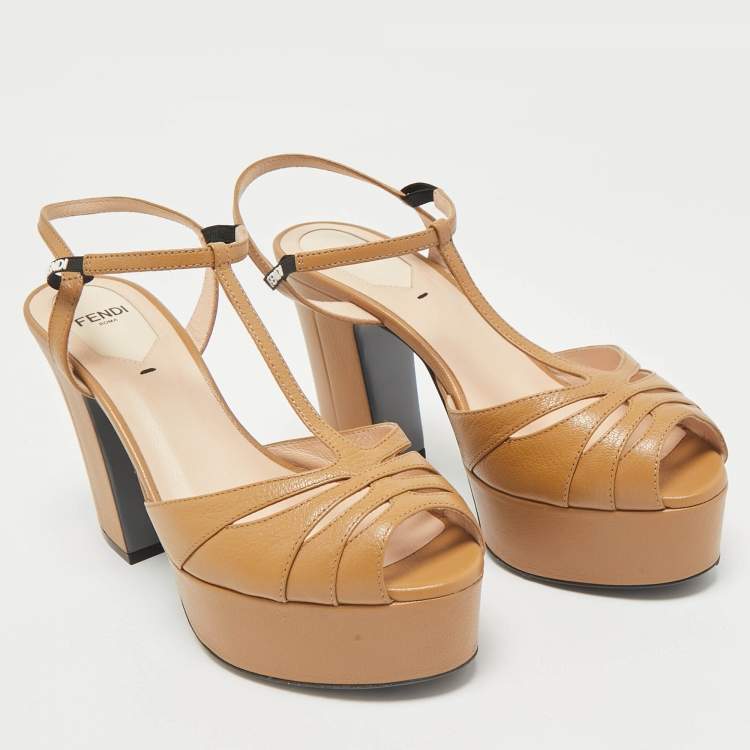 Pre Owned Fendi Brown Leather Duo Platform Sandals Size 37