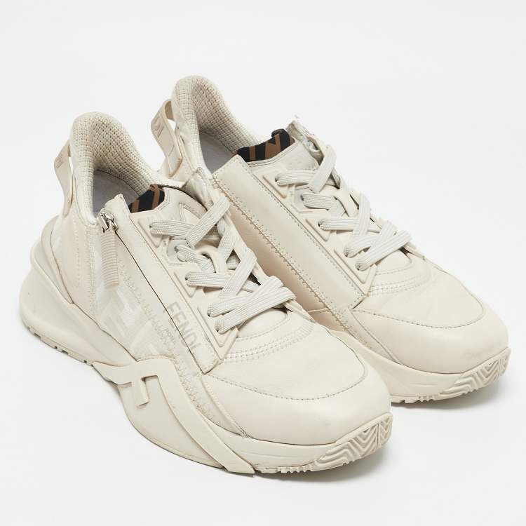 Pre Owned Fendi White Zucca Fabric and Leather Flow Low Top Sneakers Size 37