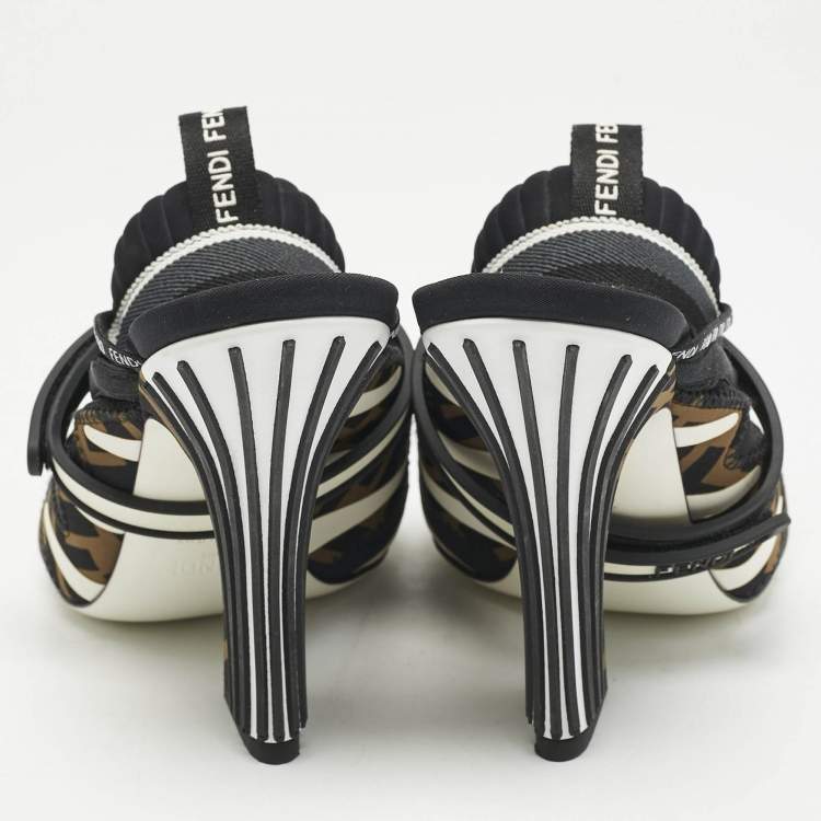 Pre Owned Fendi Multicolor Neoprene and Mesh Freedom FF Patchwork Slingback Sandals Size 38.5