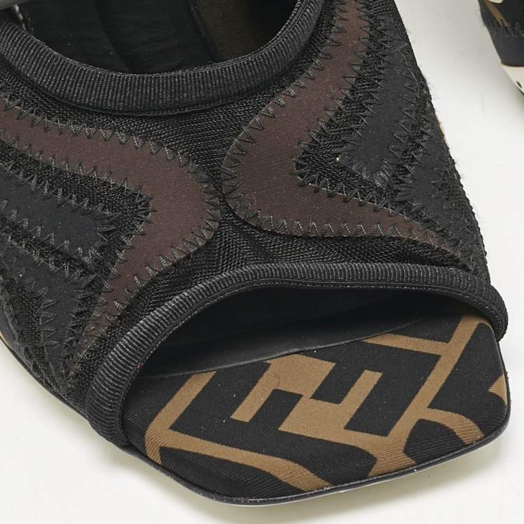 Pre Owned Fendi Multicolor Neoprene and Mesh Freedom FF Patchwork Slingback Sandals Size 38.5