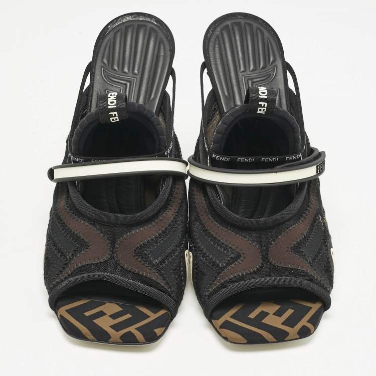 Pre Owned Fendi Multicolor Neoprene and Mesh Freedom FF Patchwork Slingback Sandals Size 38.5