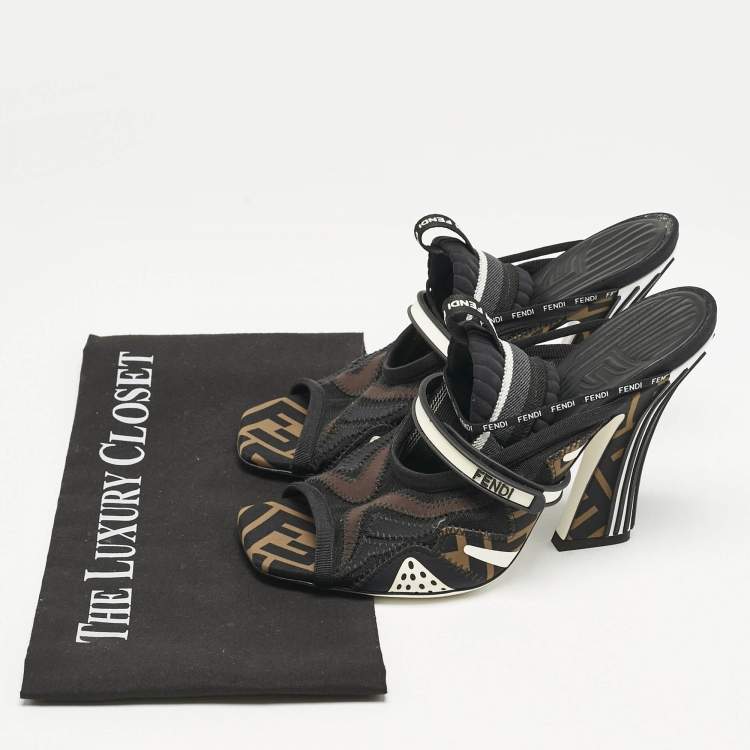 Pre Owned Fendi Multicolor Neoprene and Mesh Freedom FF Patchwork Slingback Sandals Size 38.5